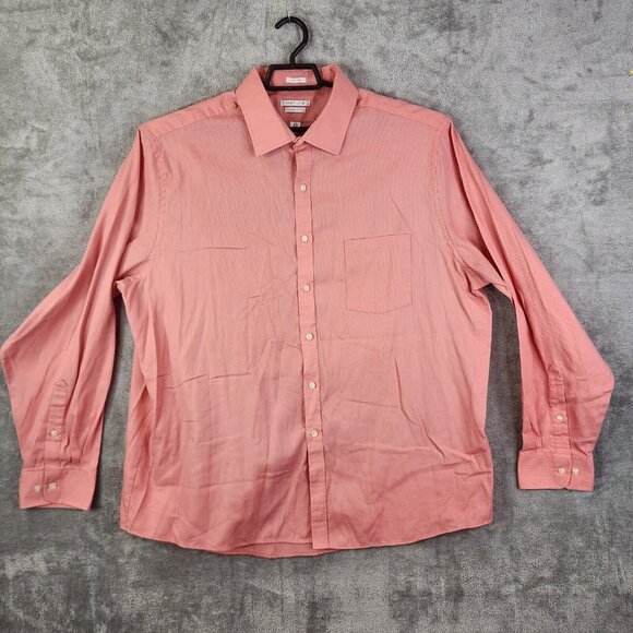 Mens Van Huesen Pink Long Sleeve Button Down Shirt Classic Fit Size 18.5 36/37 - Picture 1 of 9
